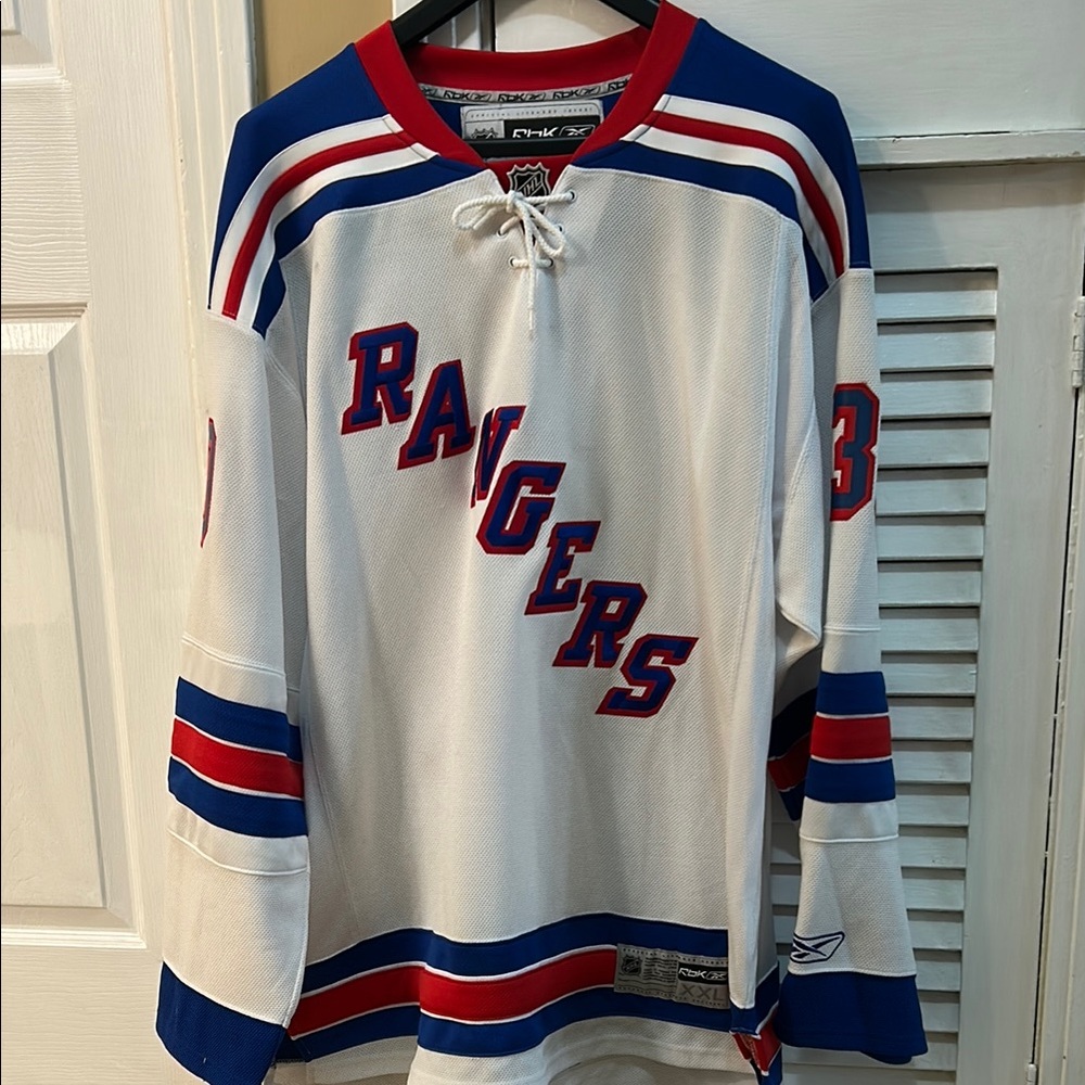 Reebok White and Blue Rangers Jersey